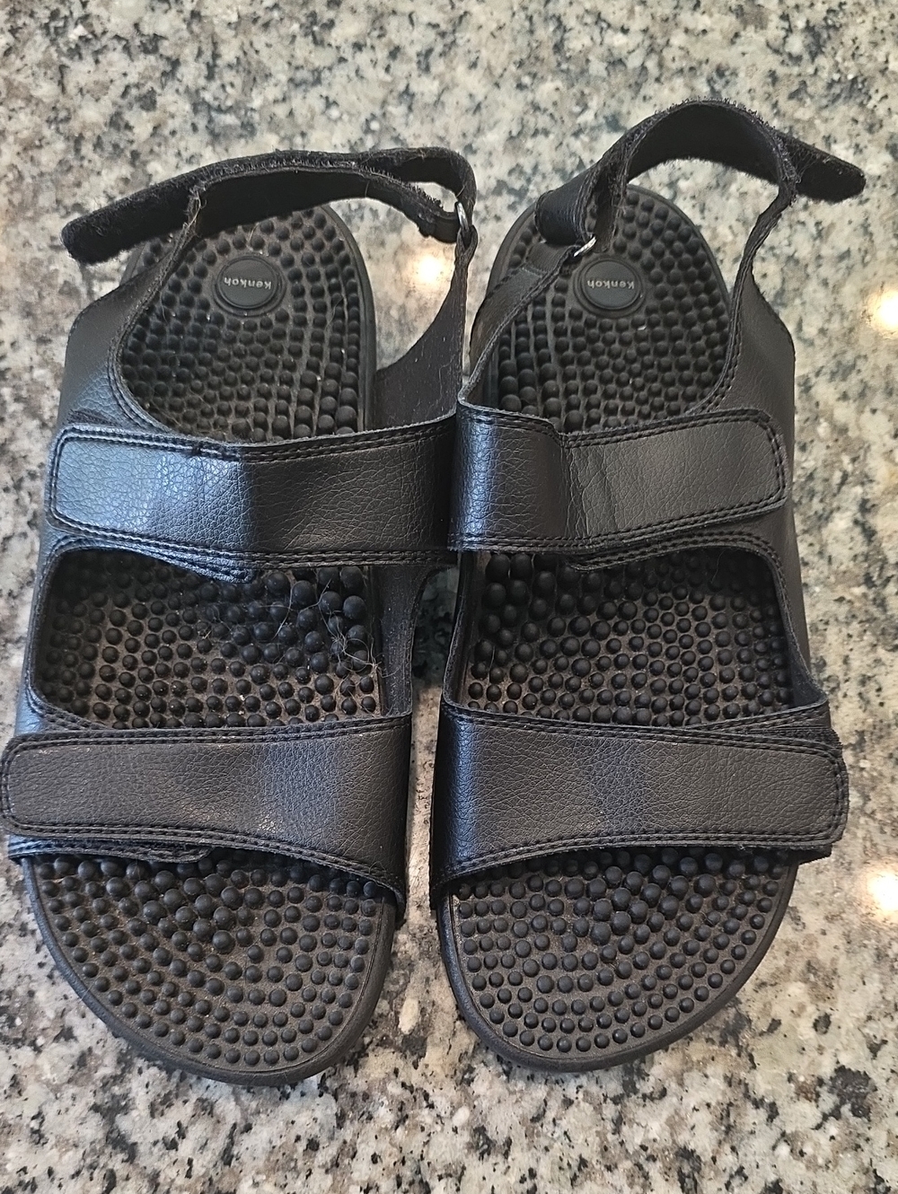 Black Velcro Massage Footbed Sandals